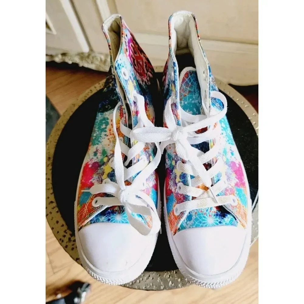 Yes We Vibe High Top Unisex Canvas Athletic Sneakers Tie Dye Womens 6 Men 4.5 - Picture 2 of 11